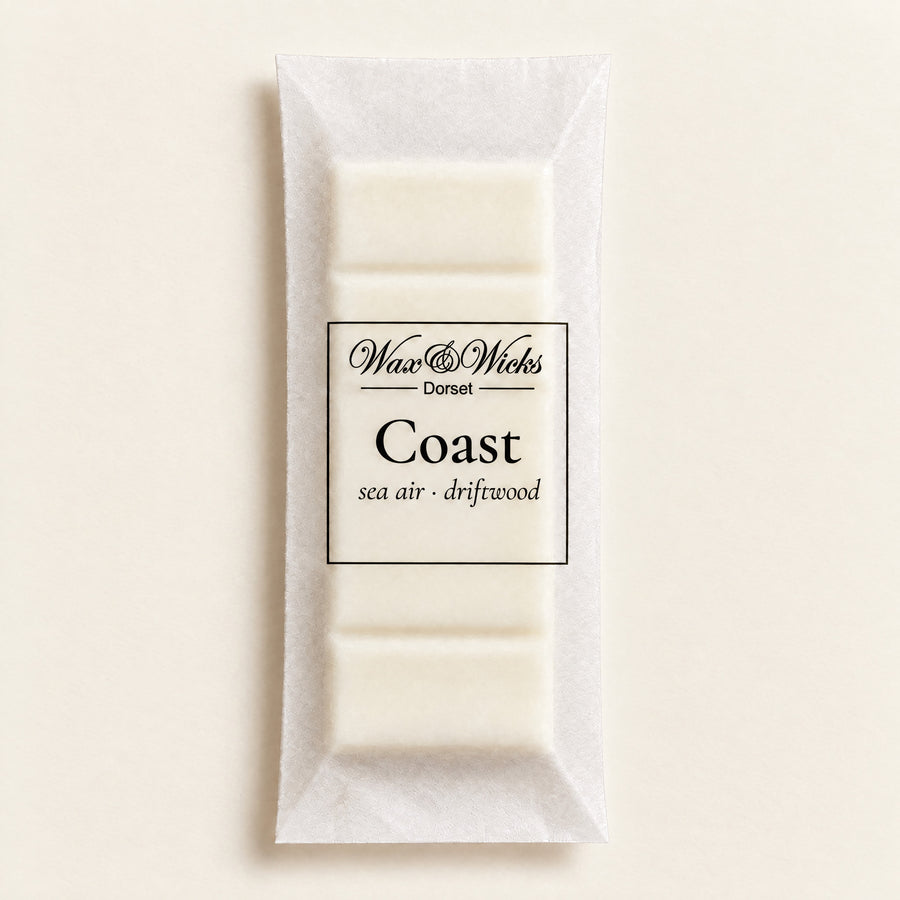 Coast wax melt snap bar, on a plain ivory background
