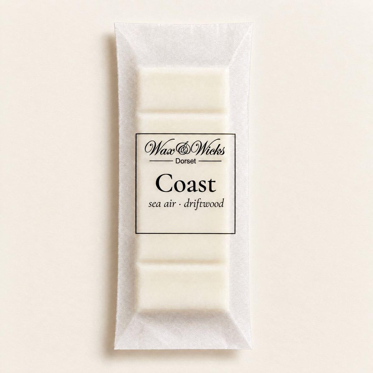 Coast wax melt snap bar, on a plain ivory background