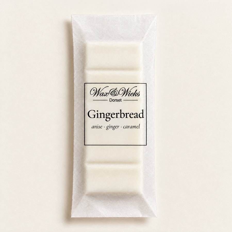 Gingerbread wax melt snap bar, on a plain ivory background