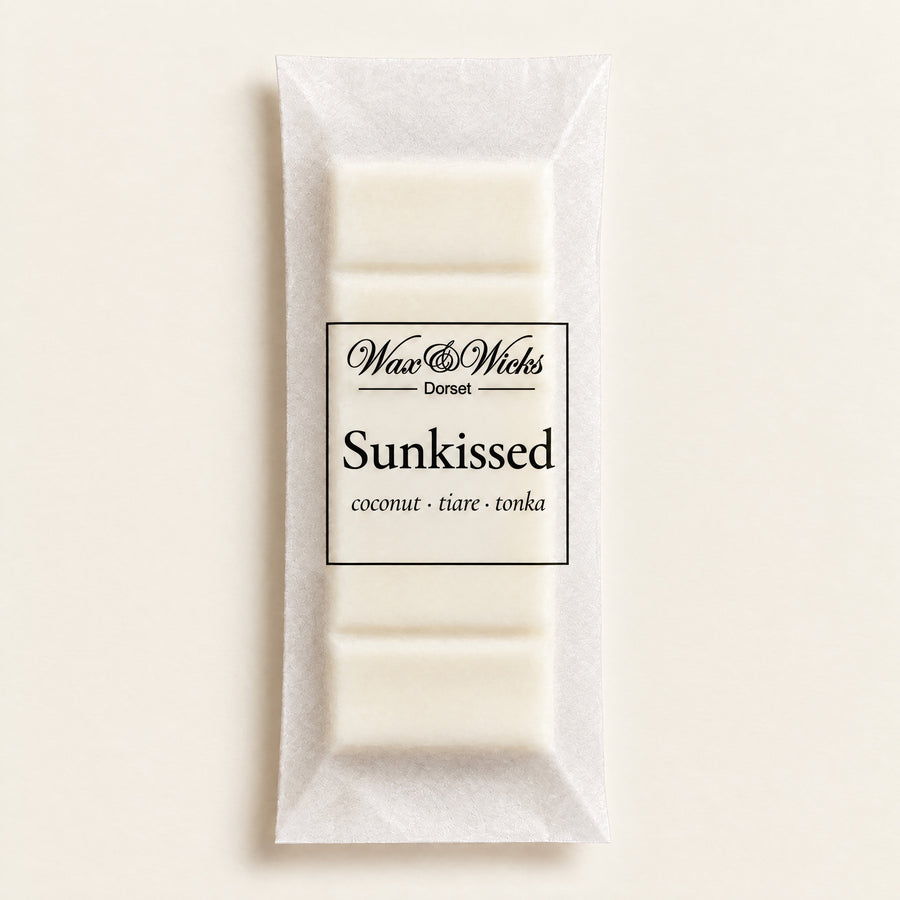Sunkissed wax melt snap bar, on a plain ivory background