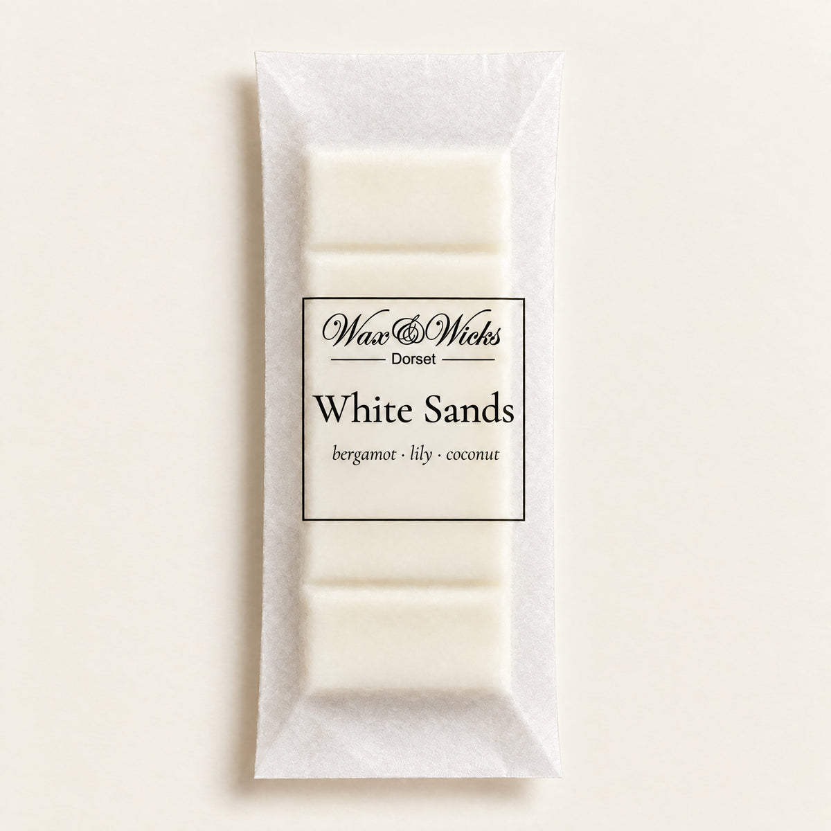 White Sands wax melt snap bar, on a plain ivory background